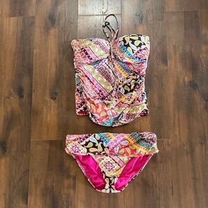 Bleu Rod Beattie Multicolor Paisley Patchwork FoldOver Bikini Sz 10